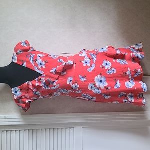 Floral Ruffle Wrap Dress, Blue & Orange, As U Wish